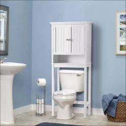 White Newport Collection Cabinet 23.6 in. W x 9 in D x 65 in. H Over the Toilet Cabinet with Doors by OS Home and Office Furniture -OS Home Sales Shop white os home and office furniture accent cabinets 25515 31 1000