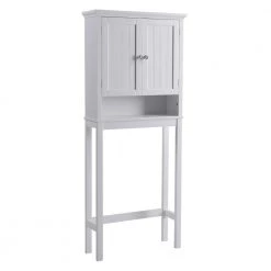 White Newport Collection Cabinet 23.6 in. W x 9 in D x 65 in. H Over the Toilet Cabinet with Doors by OS Home and Office Furniture