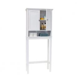 White Newport Collection Cabinet 23.6 in. W x 9 in D x 65 in. H Over the Toilet Cabinet with Doors by OS Home and Office Furniture -OS Home Sales Shop white os home and office furniture accent cabinets 25515 77 1000