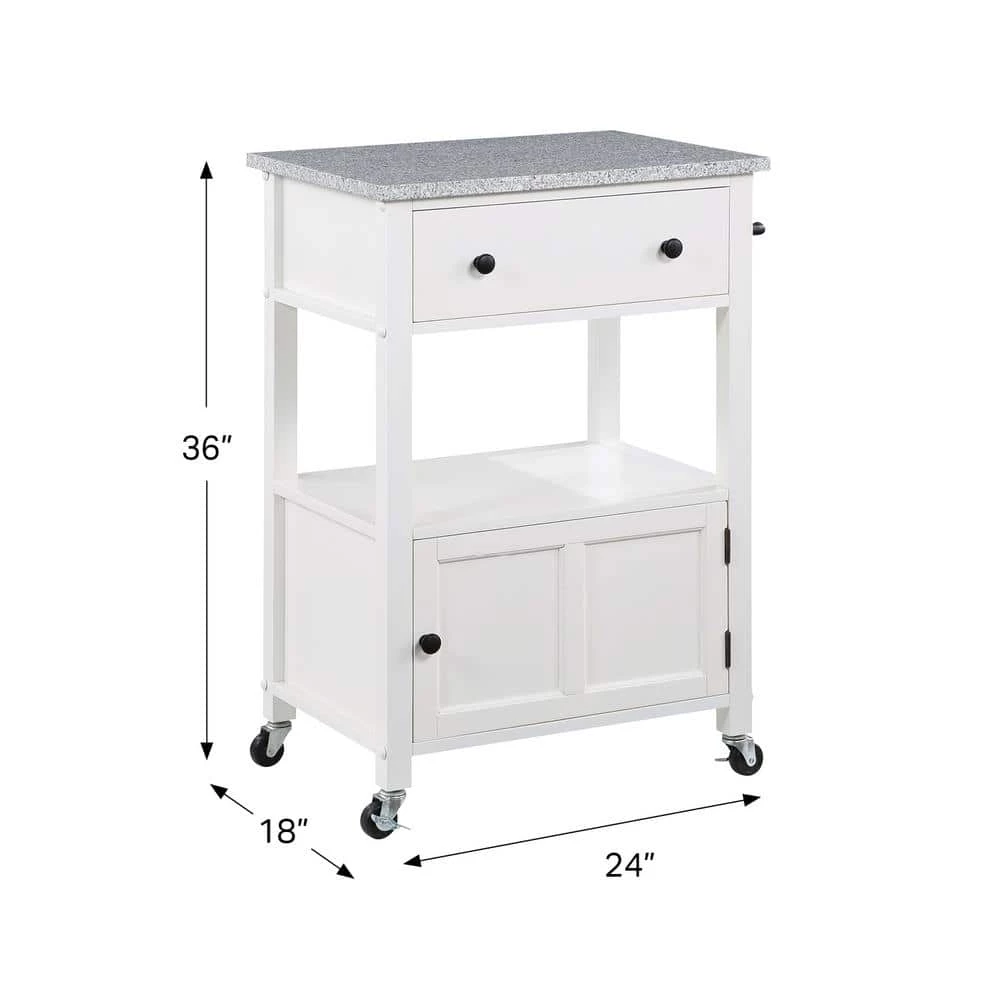 Farmhouse White Painted Kitchen Cart with Drawer and Granite Top by OS Home and Office Furniture 6 Farmhouse White Painted Kitchen Cart with Drawer and Granite Top by OS Home and Office Furniture - Image 5