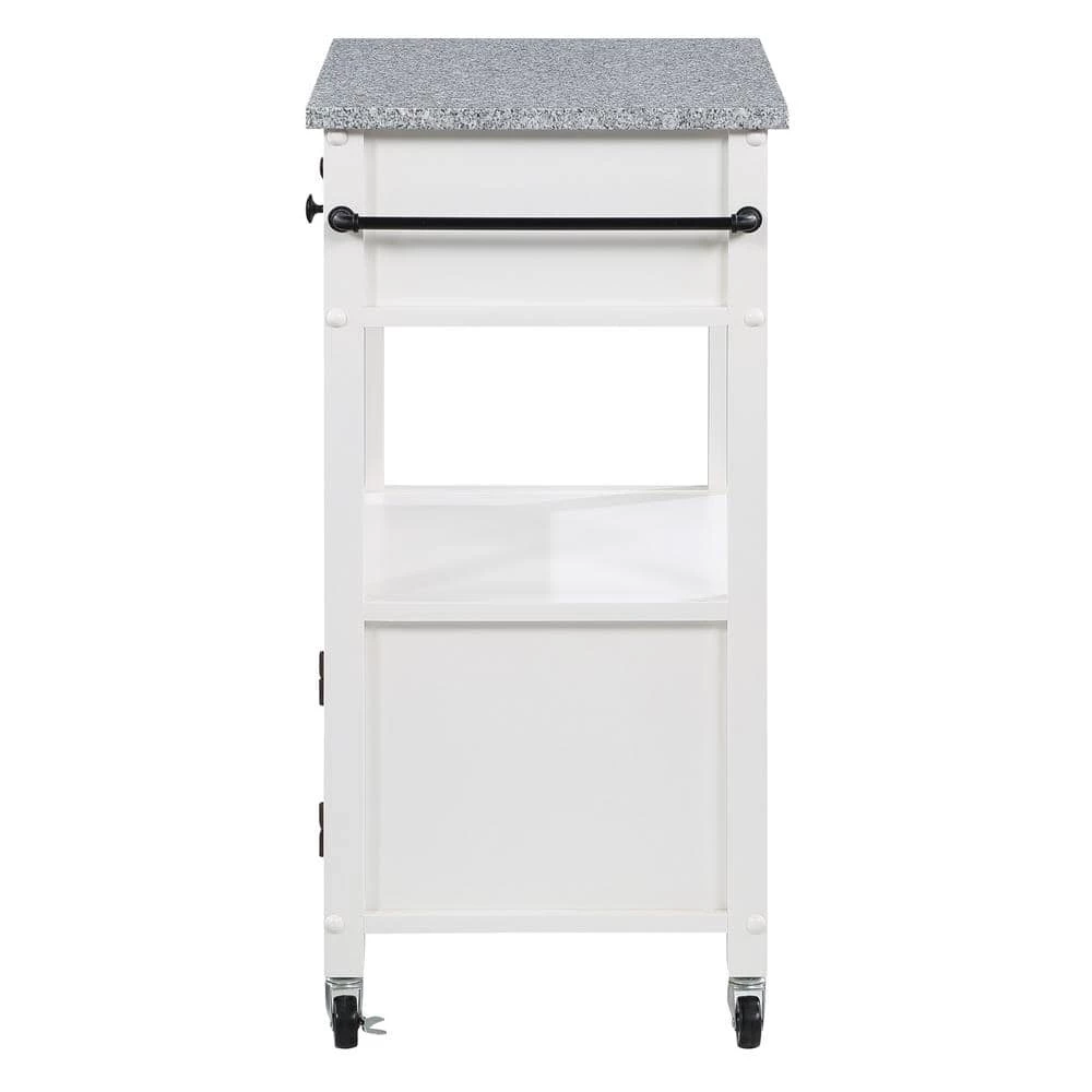 Farmhouse White Painted Kitchen Cart with Drawer and Granite Top by OS Home and Office Furniture 3 Farmhouse White Painted Kitchen Cart with Drawer and Granite Top by OS Home and Office Furniture - Image 2