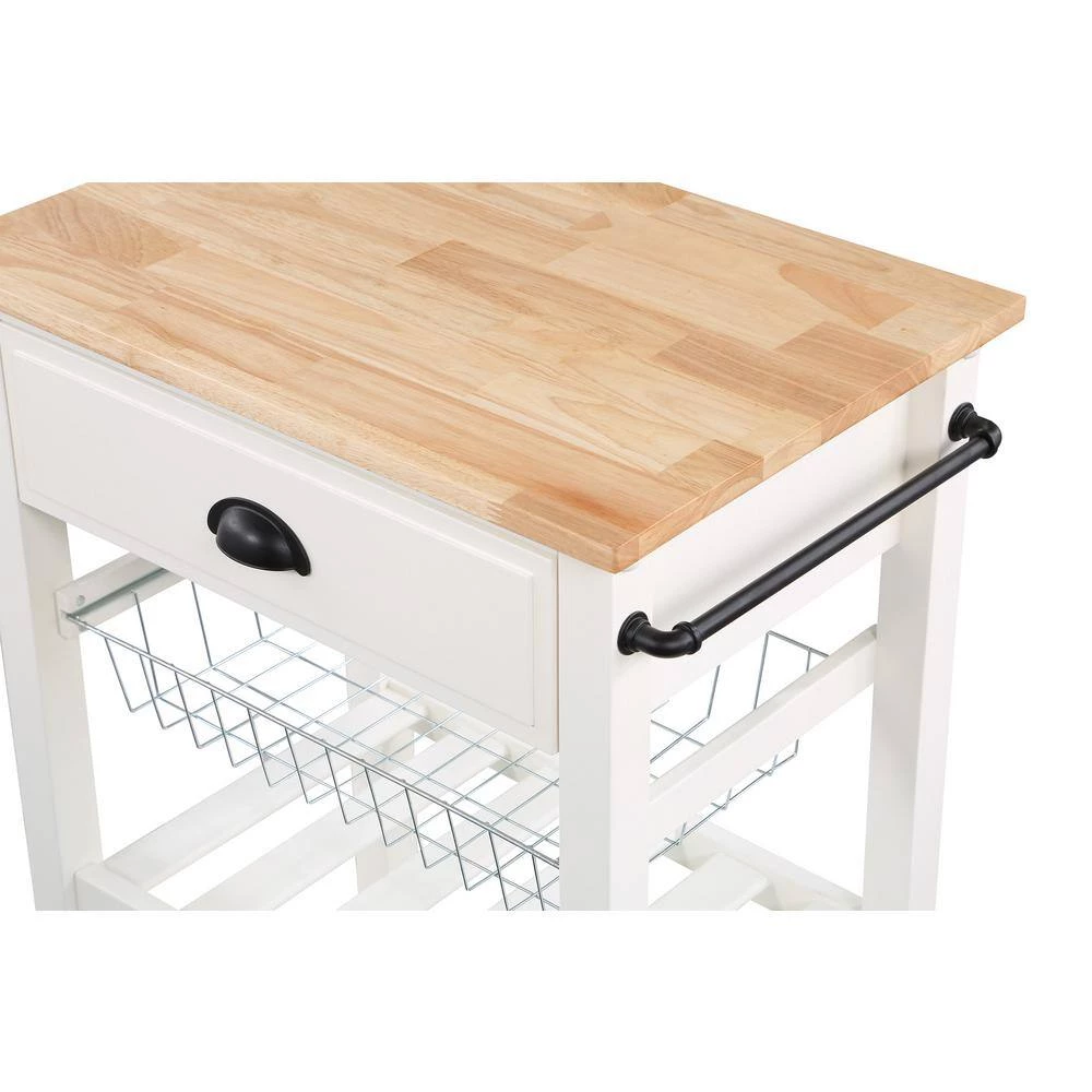Farmhouse White Painted Kitchen Cart with Drawer and Wood Top by OS Home and Office Furniture 10 Farmhouse White Painted Kitchen Cart with Drawer and Wood Top by OS Home and Office Furniture - Image 8
