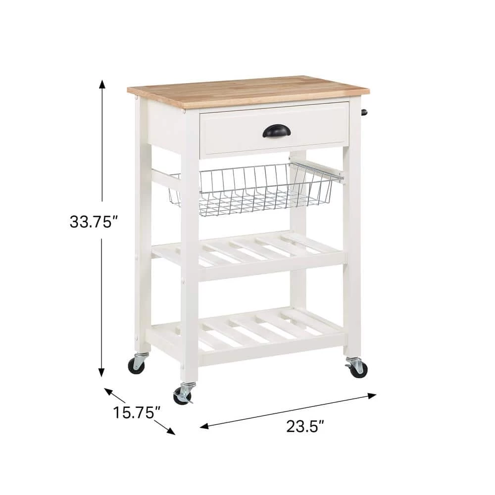 Farmhouse White Painted Kitchen Cart with Drawer and Wood Top by OS Home and Office Furniture 8 Farmhouse White Painted Kitchen Cart with Drawer and Wood Top by OS Home and Office Furniture - Image 6