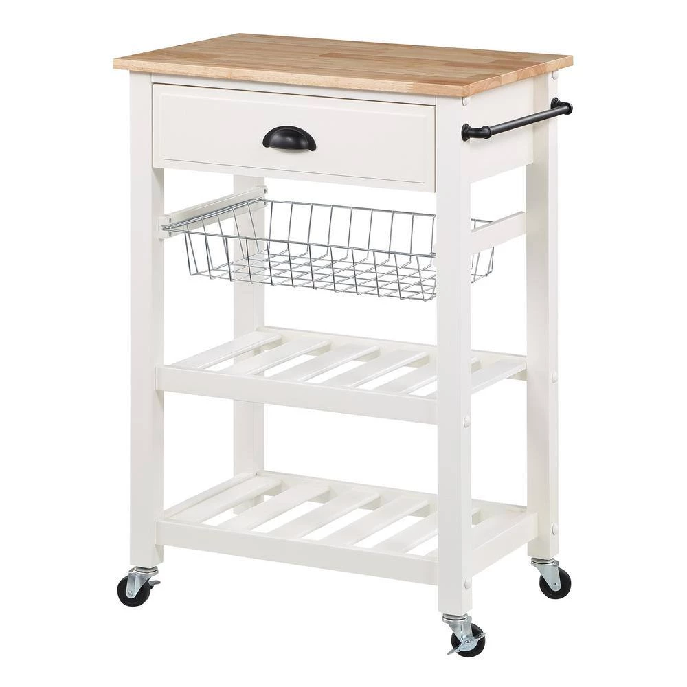 Farmhouse White Painted Kitchen Cart with Drawer and Wood Top by OS Home and Office Furniture 11 Farmhouse White Painted Kitchen Cart with Drawer and Wood Top by OS Home and Office Furniture - Image 9