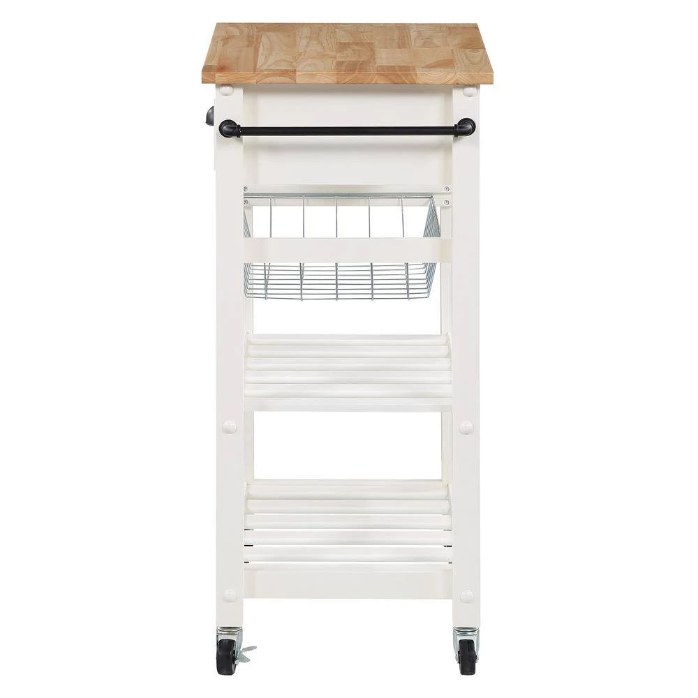 Farmhouse White Painted Kitchen Cart with Drawer and Wood Top by OS Home and Office Furniture 4 Farmhouse White Painted Kitchen Cart with Drawer and Wood Top by OS Home and Office Furniture - Image 2