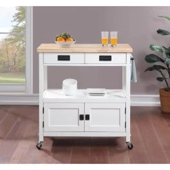 Farmhouse White Painted Kitchen Cart with Drawer and Storage Area by OS Home and Office Furniture