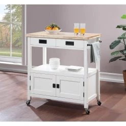 Farmhouse White Painted Kitchen Cart with Drawer and Storage Area by OS Home and Office Furniture -OS Home Sales Shop white os home and office furniture bar carts radw 11 c3 1000
