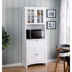White Buffet and Hutch with Framed Glass Doors and Drawer by OS Home and Office Furniture