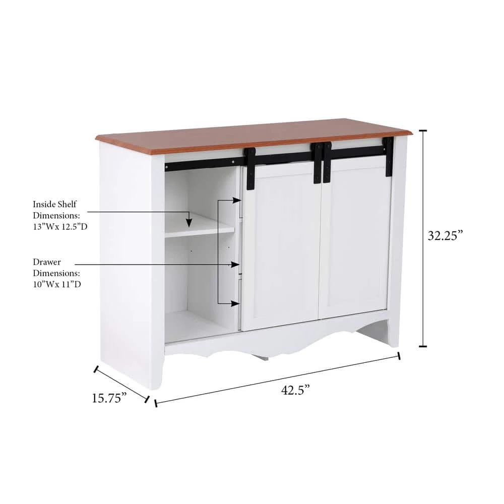 Farmhouse Series White Buffet with Sliding Barndoor and 3-Drawers by OS Home and Office Furniture 8 Farmhouse Series White Buffet with Sliding Barndoor and 3-Drawers by OS Home and Office Furniture - Image 6