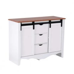 Farmhouse Series White Buffet with Sliding Barndoor and 3-Drawers by OS Home and Office Furniture