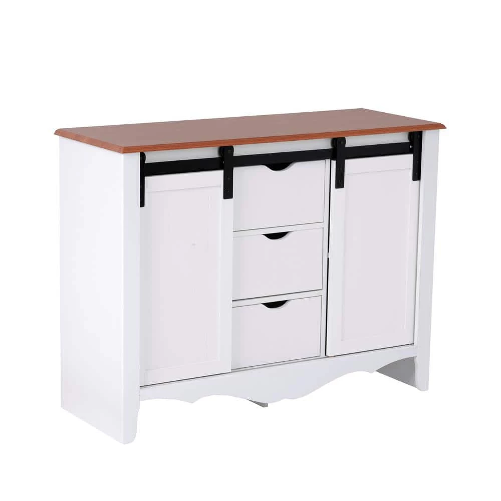Farmhouse Series White Buffet with Sliding Barndoor and 3-Drawers by OS Home and Office Furniture 3 Farmhouse Series White Buffet with Sliding Barndoor and 3-Drawers by OS Home and Office Furniture