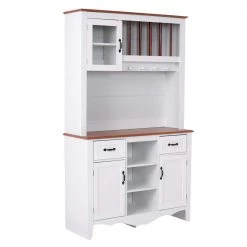 Farmhouse Series White Kitchen Buffet and Hutch with 2-Drawers and Framed Glass Door by OS Home and Office Furniture