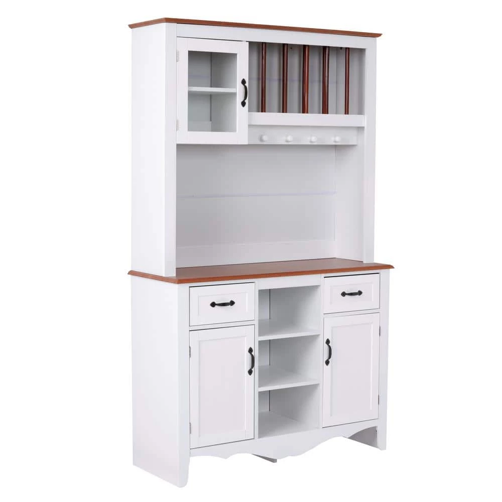 Farmhouse Series White Kitchen Buffet and Hutch with 2-Drawers and Framed Glass Door by OS Home and Office Furniture 3 Farmhouse Series White Kitchen Buffet and Hutch with 2-Drawers and Framed Glass Door by OS Home and Office Furniture