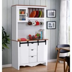Farmhouse Series White Buffet and Hutch with Sliding Barndoor and 3-Drawers by OS Home and Office Furniture -OS Home Sales Shop white os home and office furniture sideboards buffet tables 25309k c3 1000