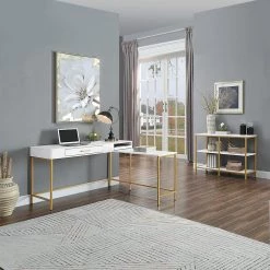 Modern Life 54 in. Rectangular White Laminate One Drawer Computer Desk with Built In Charging Tray by OS Home and Office Furniture 19 Modern Life 54 in. Rectangular White Laminate One Drawer Computer Desk with Built In Charging Tray by OS Home and Office Furniture -OS Home Sales Shop white os home and office furniture writing desks mdrld wh 31 1000