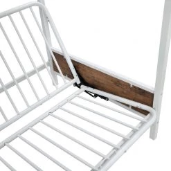 White Twin-Over-Futon Bunk Bed, Metal Futon Bunk Bed Frame with Guardrails and Ladder by Siavonce -OS Home Sales Shop white siavonce bunk beds dj zc lp000196aak 1f 1000