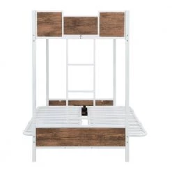 White Twin-Over-Futon Bunk Bed, Metal Futon Bunk Bed Frame with Guardrails and Ladder by Siavonce -OS Home Sales Shop white siavonce bunk beds dj zc lp000196aak 4f 1000