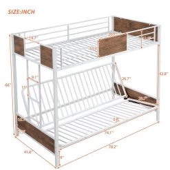 White Twin-Over-Futon Bunk Bed, Metal Futon Bunk Bed Frame with Guardrails and Ladder by Siavonce -OS Home Sales Shop white siavonce bunk beds dj zc lp000196aak c3 1000