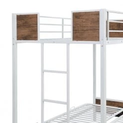 White Twin-Over-Futon Bunk Bed, Metal Futon Bunk Bed Frame with Guardrails and Ladder by Siavonce -OS Home Sales Shop white siavonce bunk beds dj zc lp000196aak fa 1000