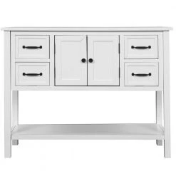 43 in. White Modern Console Table Sofa Table for Living Room with 4-Drawers and 1-Shelf by Siavonce