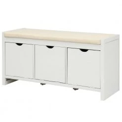 39 L x 14 W x 19.8 H in. White Storage Bench with Removale Cushion and 3 Flip Lock Storage Cubbies by Siavonce -OS Home Sales Shop white siavonce dining benches t y wf195385aak 40 1000