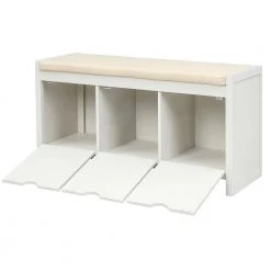 39 L x 14 W x 19.8 H in. White Storage Bench with Removale Cushion and 3 Flip Lock Storage Cubbies by Siavonce -OS Home Sales Shop white siavonce dining benches t y wf195385aak 77 1000
