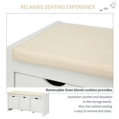 39 L x 14 W x 19.8 H in. White Storage Bench with Removale Cushion and 3 Flip Lock Storage Cubbies by Siavonce -OS Home Sales Shop white siavonce dining benches t y wf195385aak fa 1000