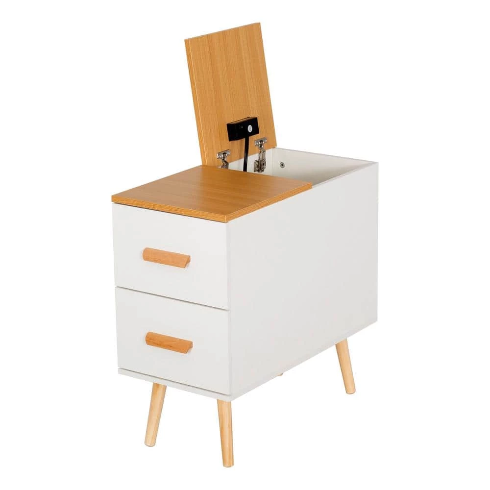 12.5 in. Width White Metal Frame End or Side Table with 2-Drawer by Siavonce 3 12.5 in. Width White Metal Frame End or Side Table with 2-Drawer by Siavonce