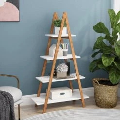 Solid Bamboo Wood Oxford "A" Frame Ladder Display Bookshelf by Siavonce 11 Solid Bamboo Wood Oxford "A" Frame Ladder Display Bookshelf by Siavonce -OS Home Sales Shop white siavonce furniture parts dj y w28222283 31 1000