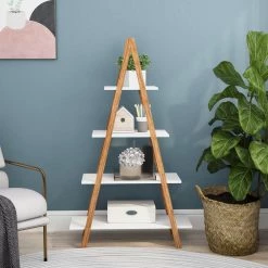 Solid Bamboo Wood Oxford "A" Frame Ladder Display Bookshelf by Siavonce 9 Solid Bamboo Wood Oxford "A" Frame Ladder Display Bookshelf by Siavonce -OS Home Sales Shop white siavonce furniture parts dj y w28222283 4f 1000