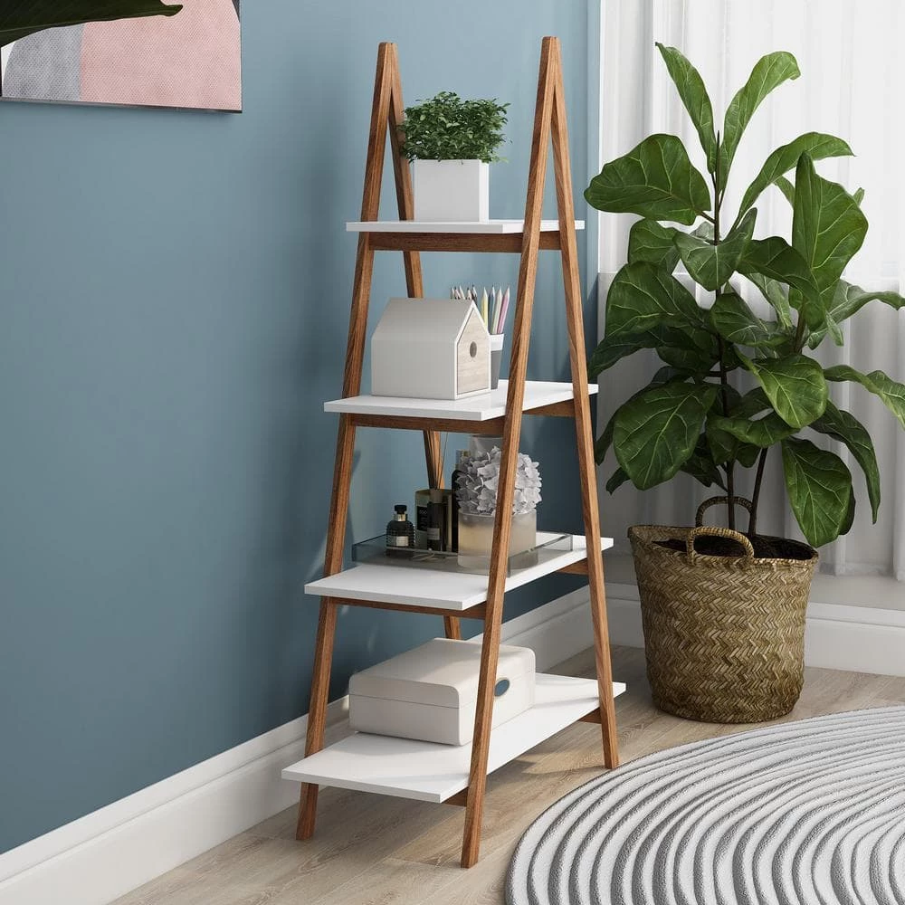 Solid Bamboo Wood Oxford "A" Frame Ladder Display Bookshelf by Siavonce 2 Solid Bamboo Wood Oxford "A" Frame Ladder Display Bookshelf by Siavonce - Image 2