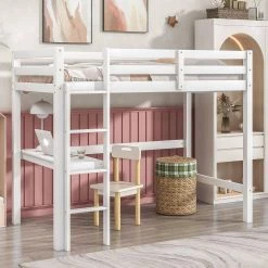White Twin Size Loft Bed with built-in desk by Siavonce -OS Home Sales Shop white siavonce loft beds dj y w50450911 31 1000