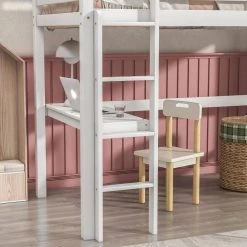 White Twin Size Loft Bed with built-in desk by Siavonce -OS Home Sales Shop white siavonce loft beds dj y w50450911 40 1000