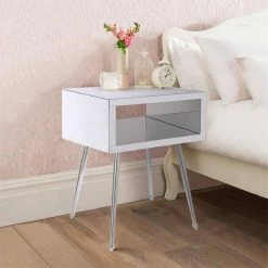 Modern Simple Acrylic White Mirror End Table Nightstand (17.9 L x 23.2 in. H) by Siavonce -OS Home Sales Shop white siavonce nightstands cm y w39523857 31 1000