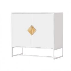 31.77" White Solid Wood Square Handle 2 Door Sideboard by Siavonce