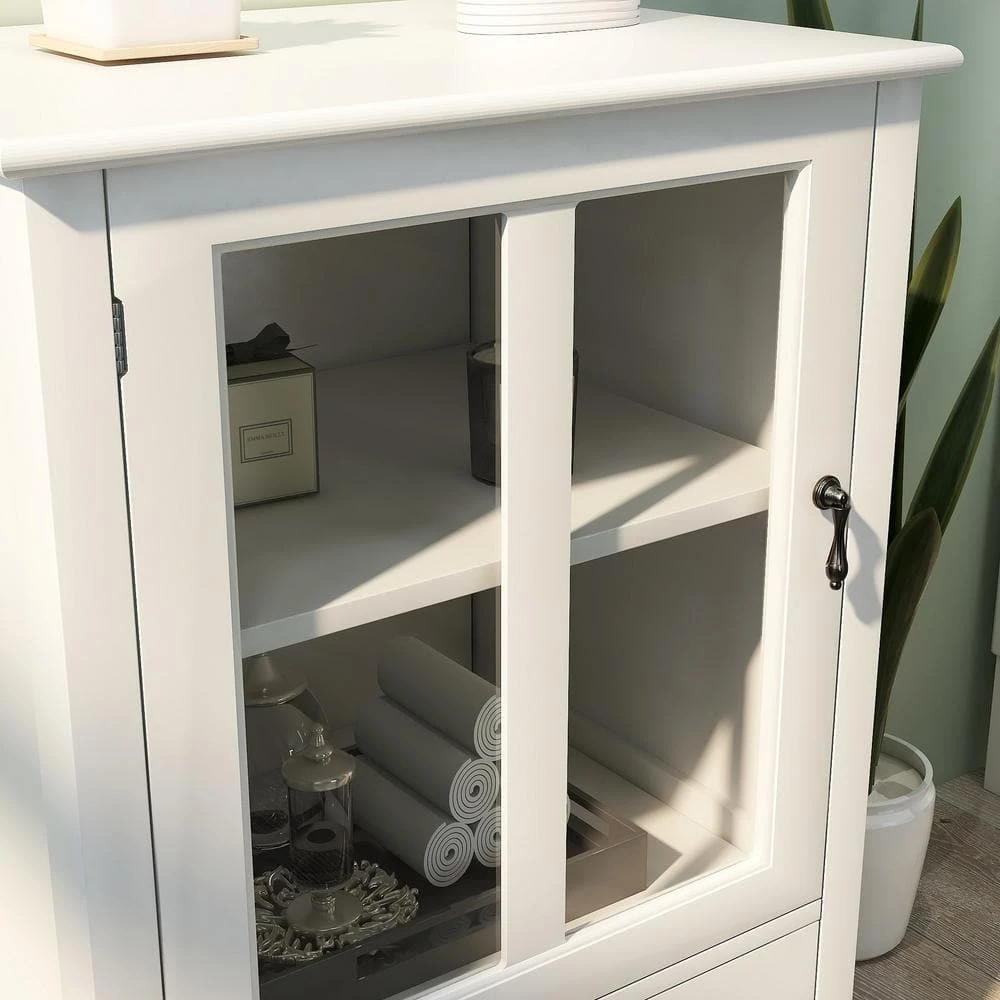 White Buffet Storage Cabinet with Single Glass Doors and Unique Bell Handle by Siavonce 7 White Buffet Storage Cabinet with Single Glass Doors and Unique Bell Handle by Siavonce - Image 5