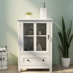 White Buffet Storage Cabinet with Single Glass Doors and Unique Bell Handle by Siavonce 15 White Buffet Storage Cabinet with Single Glass Doors and Unique Bell Handle by Siavonce -OS Home Sales Shop white siavonce sideboards buffet tables dj y w28227727 31 1000