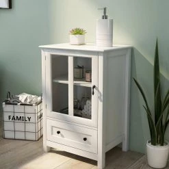 White Buffet Storage Cabinet with Single Glass Doors and Unique Bell Handle by Siavonce 14 White Buffet Storage Cabinet with Single Glass Doors and Unique Bell Handle by Siavonce -OS Home Sales Shop white siavonce sideboards buffet tables dj y w28227727 44 1000
