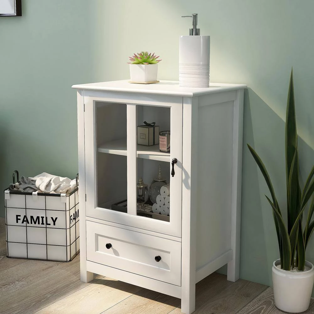 White Buffet Storage Cabinet with Single Glass Doors and Unique Bell Handle by Siavonce 8 White Buffet Storage Cabinet with Single Glass Doors and Unique Bell Handle by Siavonce - Image 6