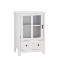 White Buffet Storage Cabinet with Single Glass Doors and Unique Bell Handle by Siavonce