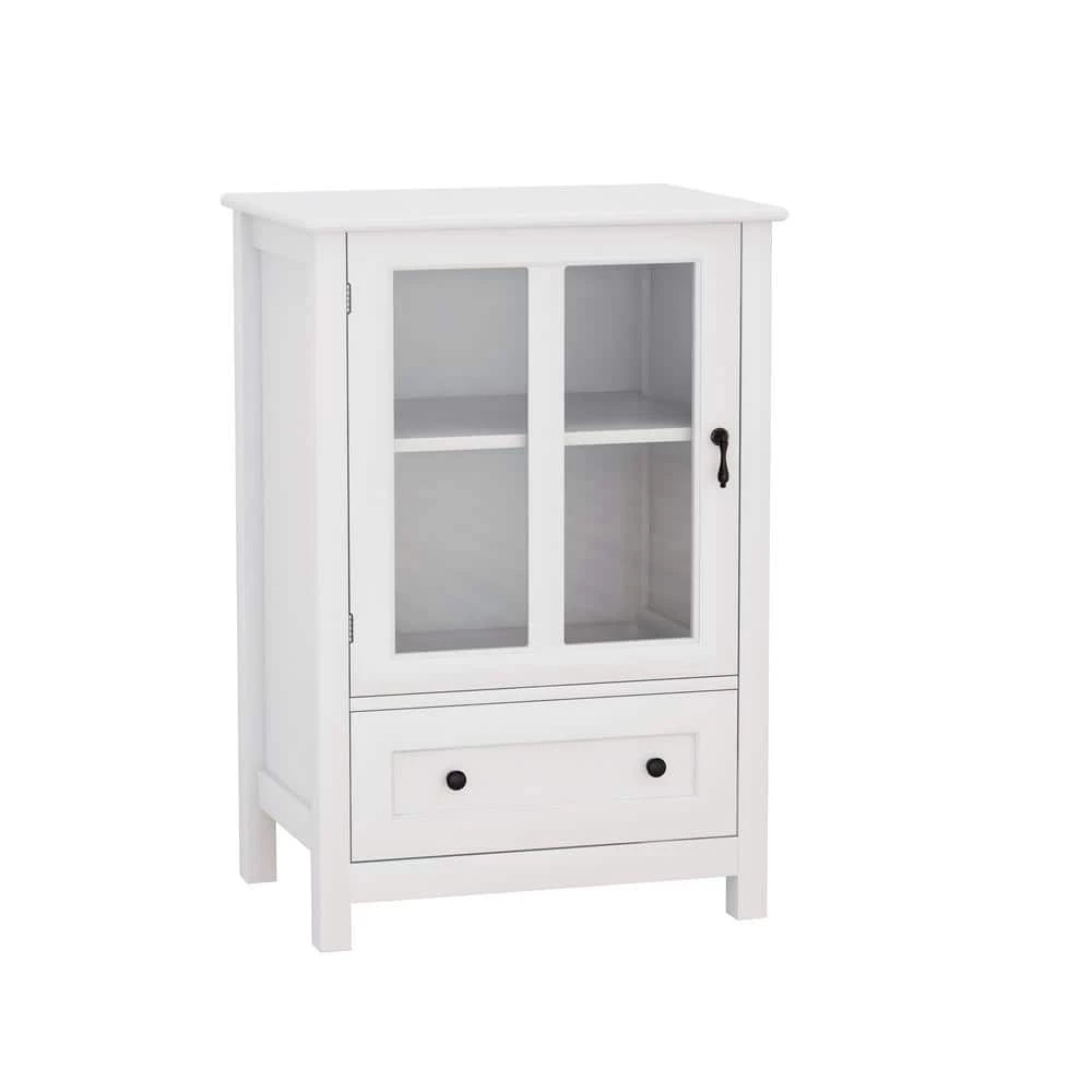 White Buffet Storage Cabinet with Single Glass Doors and Unique Bell Handle by Siavonce 3 White Buffet Storage Cabinet with Single Glass Doors and Unique Bell Handle by Siavonce