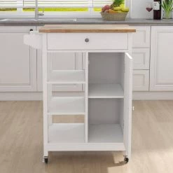 Kitchen Island Rolling Trolley Cart With Towel Rack Rubber Wood Table Top by Siavonce 17 Kitchen Island Rolling Trolley Cart With Towel Rack Rubber Wood Table Top by Siavonce -OS Home Sales Shop white siavonce sideboards buffet tables dj y w28235382 1f 1000