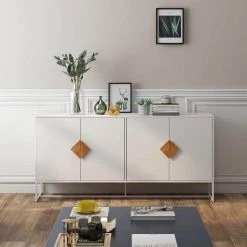 Solid Wood Special Shape Square Handle Design With 4 Doors And Double Storage Sideboard by Siavonce -OS Home Sales Shop white siavonce sideboards buffet tables dj y w282s00014 31 1000