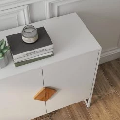Solid Wood Special Shape Square Handle Design With 4 Doors And Double Storage Sideboard by Siavonce -OS Home Sales Shop white siavonce sideboards buffet tables dj y w282s00014 44 1000