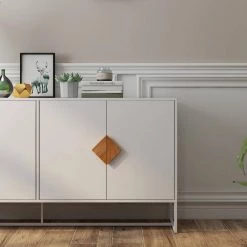 Solid Wood Special Shape Square Handle Design With 4 Doors And Double Storage Sideboard by Siavonce -OS Home Sales Shop white siavonce sideboards buffet tables dj y w282s00014 4f 1000