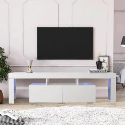 13.8 in. W Modern White TV Cabinet with 20-Color LED and Remote Control Light Fits TV's up to 70 in. by Siavonce -OS Home Sales Shop white siavonce tv stands jf y w33131188 31 1000