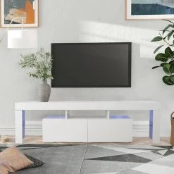 13.8 in. W Modern White TV Cabinet with 20-Color LED and Remote Control Light Fits TV's up to 70 in. by Siavonce -OS Home Sales Shop white siavonce tv stands jf y w33131188 76 1000