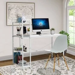 47 in. Retangular White Cobble Computer Desk with a 4-Layer Bookshelf by Siavonce 11 47 in. Retangular White Cobble Computer Desk with a 4-Layer Bookshelf by Siavonce -OS Home Sales Shop white siavonce writing desks jh 00447wtcb 31 1000