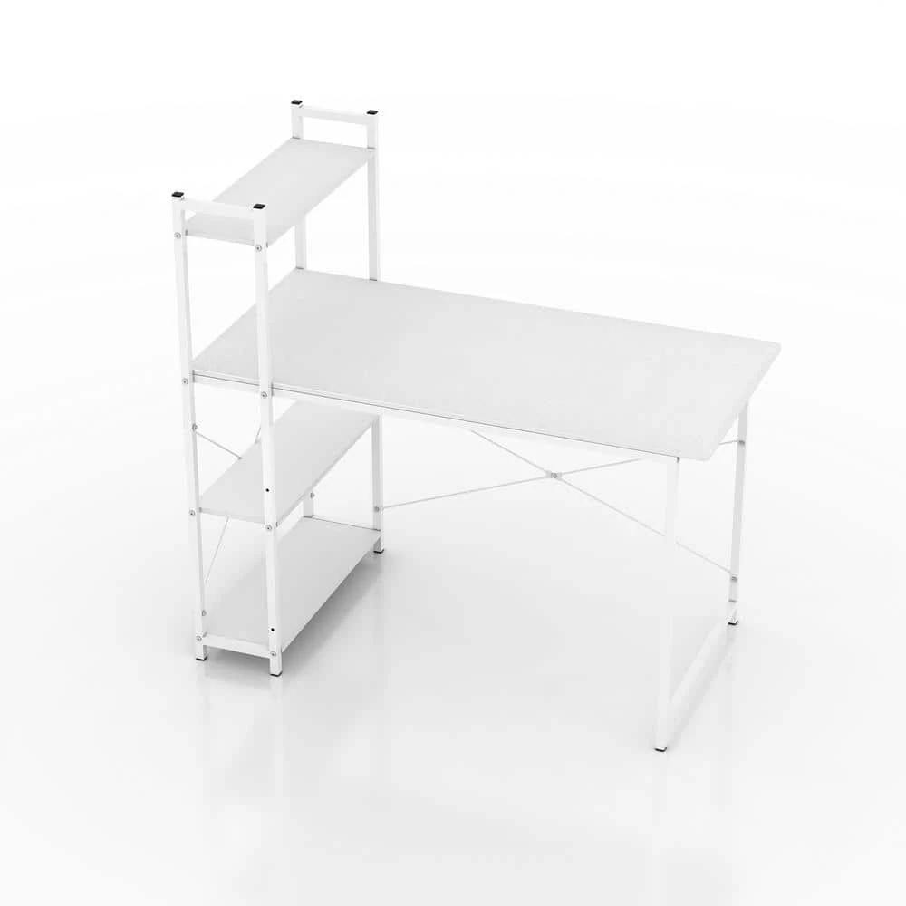 47 in. Retangular White Cobble Computer Desk with a 4-Layer Bookshelf by Siavonce 3 47 in. Retangular White Cobble Computer Desk with a 4-Layer Bookshelf by Siavonce