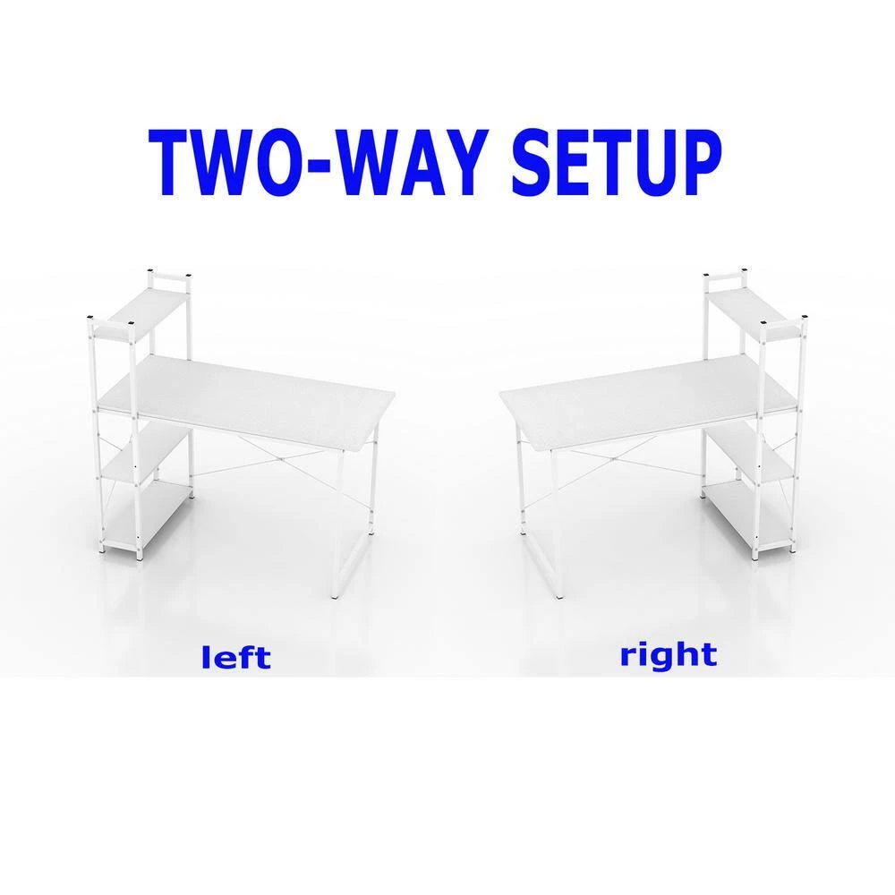 47 in. Retangular White Cobble Computer Desk with a 4-Layer Bookshelf by Siavonce 4 47 in. Retangular White Cobble Computer Desk with a 4-Layer Bookshelf by Siavonce - Image 2